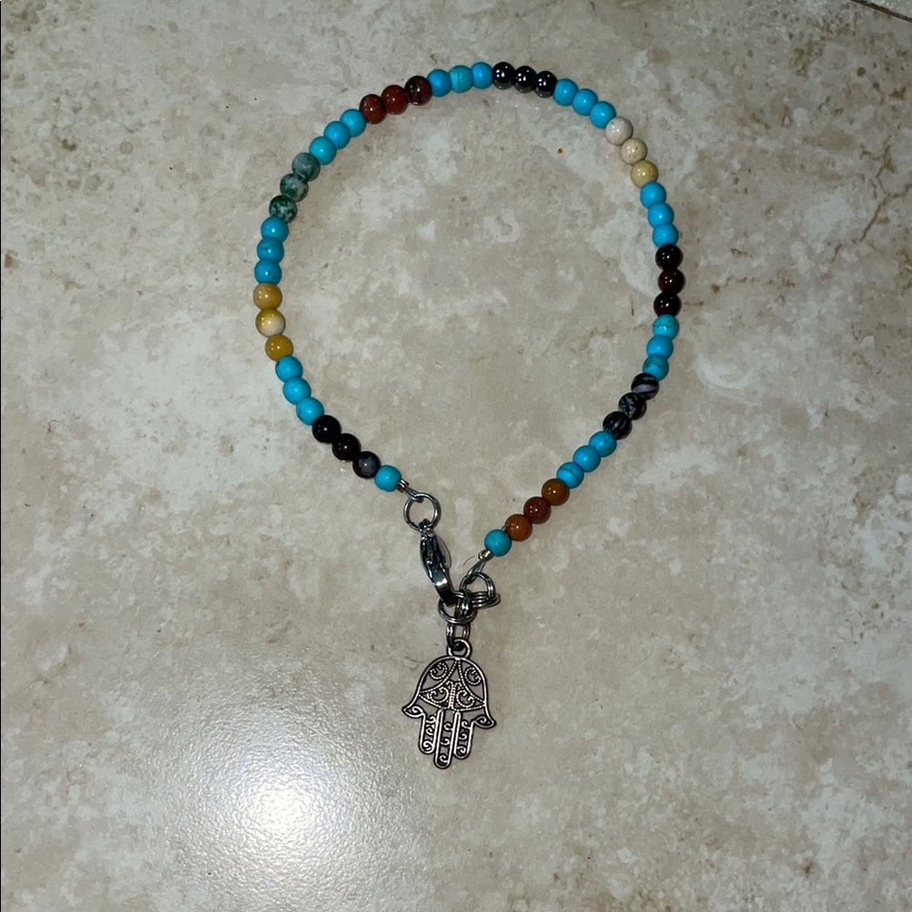 Multicolor Crystal Beaded Bracelet with Silver Charm